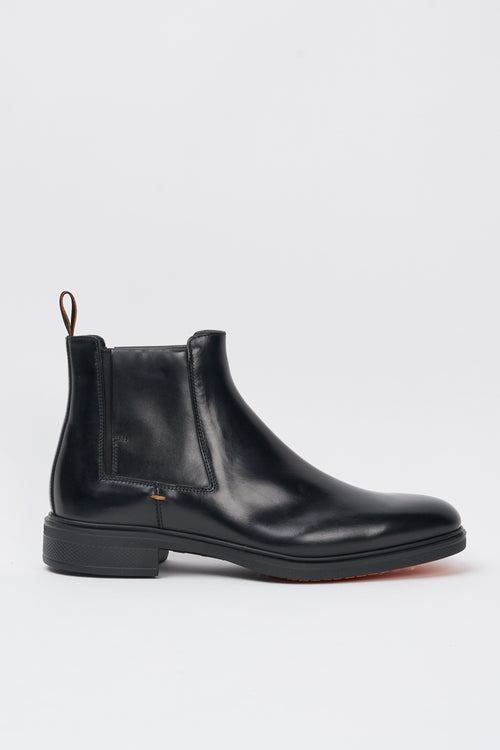 Santoni Black Leather Ankle Boots