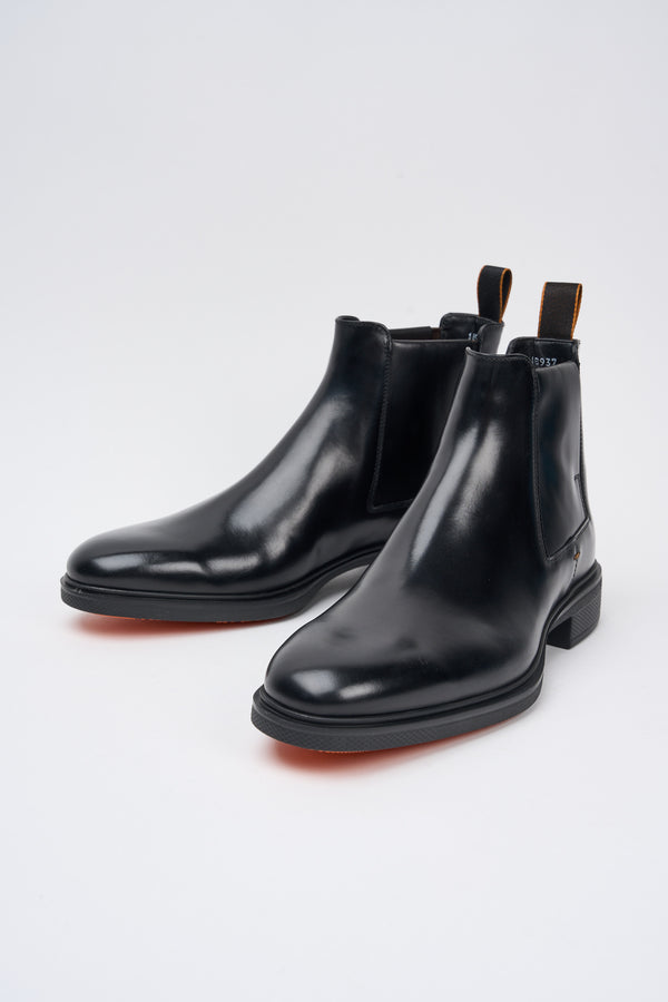 Santoni Black Leather Ankle Boots - 6