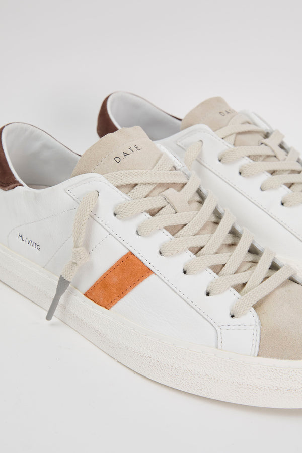 D.A.T.E. Hill Low Vintage Leather Sneakers White/Brown/Orange - 4