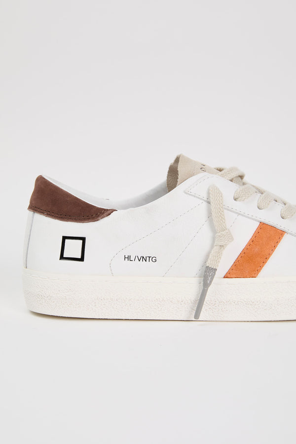 D.A.T.E. Hill Low Vintage Leather Sneakers White/Brown/Orange - 7