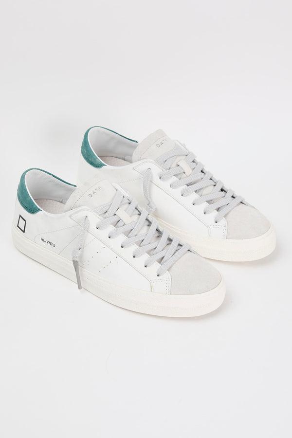 D.A.T.E. Sneaker Hill Low Vintage in White/Green Leather - 6