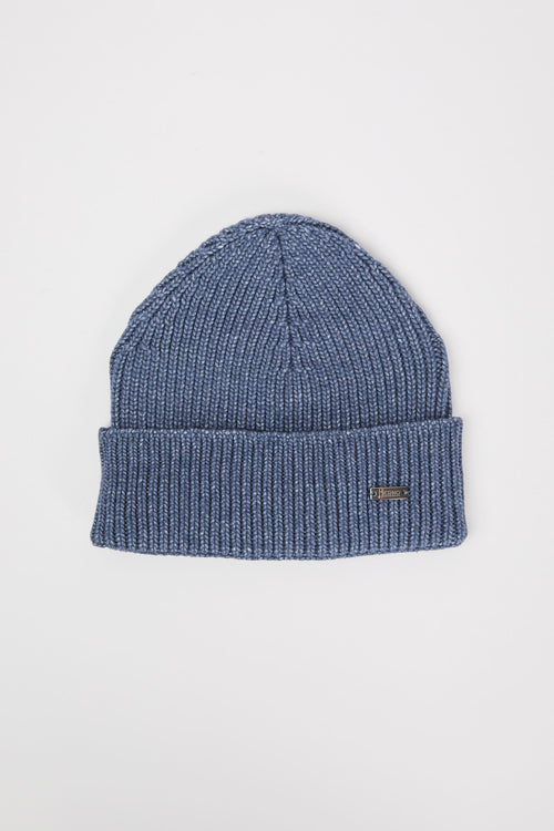 Herno Ribbed Beanie 7599 in Viscose/Polyamide/Virgin Wool Avio