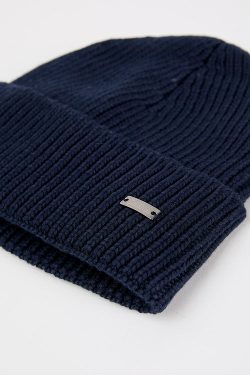 Herno Ribbed Beanie in Viscose/Polyamide/Wool Blue-2