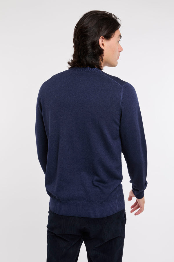 Fay Strickwaren Pullover mit Rundhals aus 100% reiner Schurwolle in Blau - 6