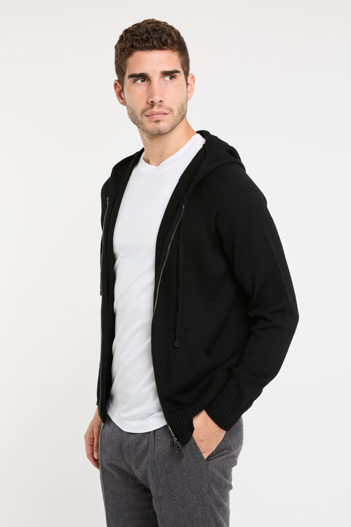 Merino Wool Zip Sweater Black by Drumohr