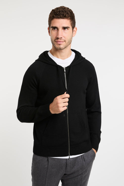 Merino Wool Zip Sweater Black by Drumohr-2