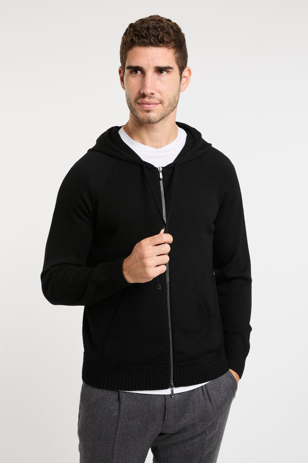 Merino Wool Zip Sweater Black by Drumohr - 2