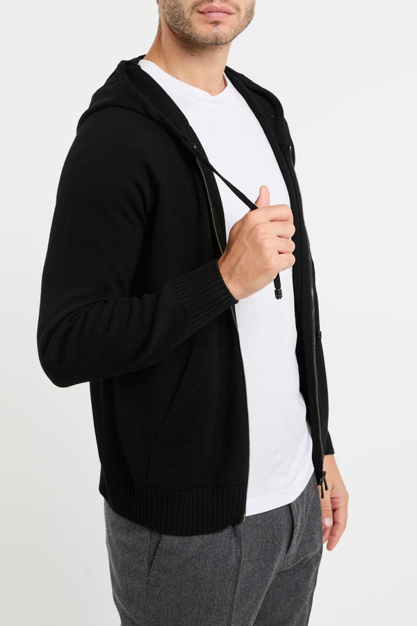 Merino Wool Zip Sweater Black by Drumohr - 3