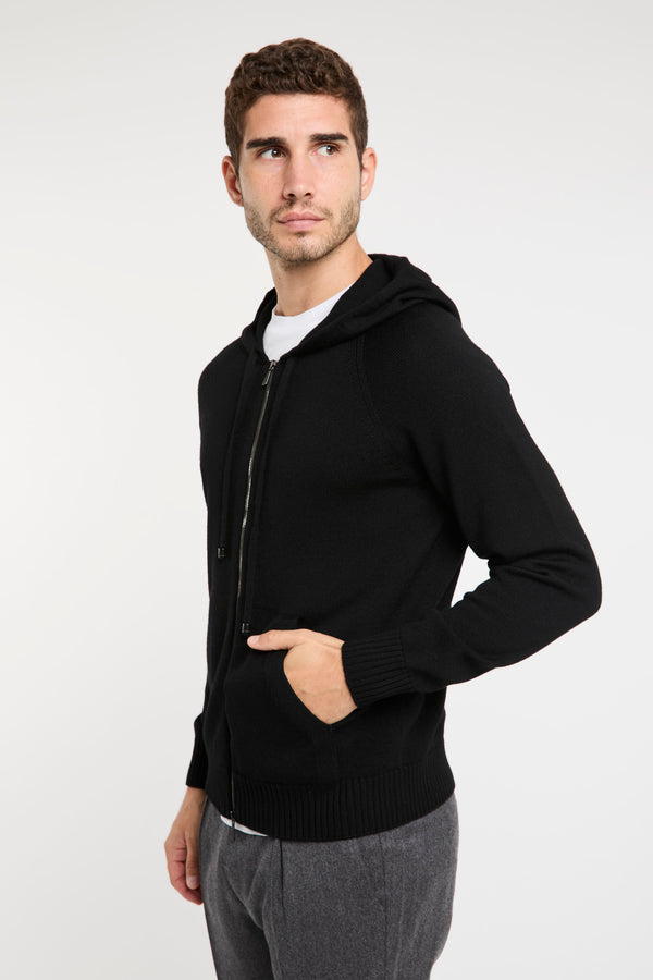 Merino Wool Zip Sweater Black by Drumohr - 6