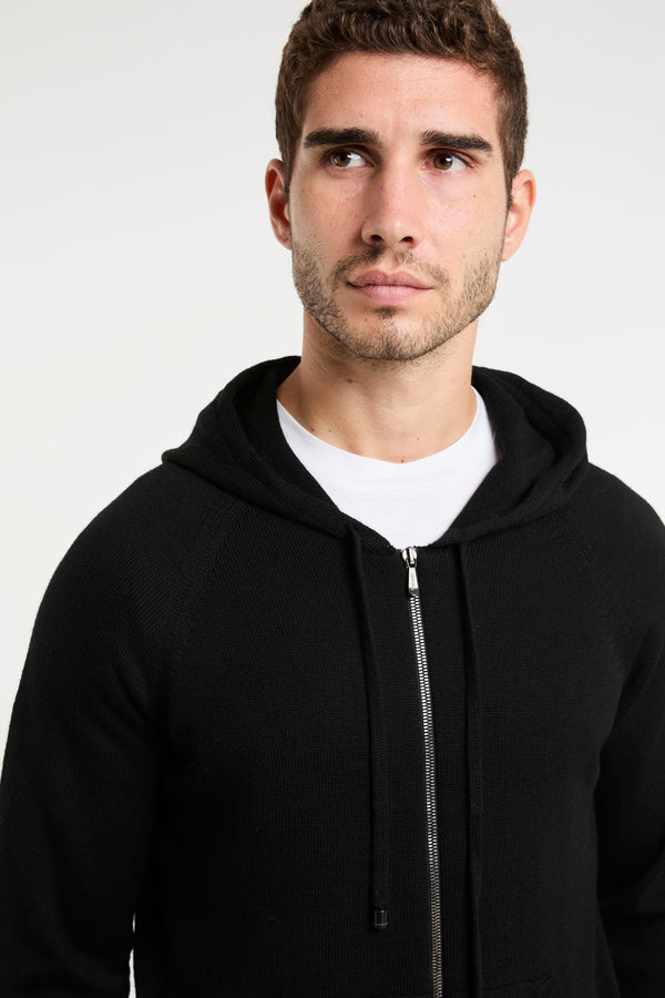 Merino Wool Zip Sweater Black by Drumohr - 7