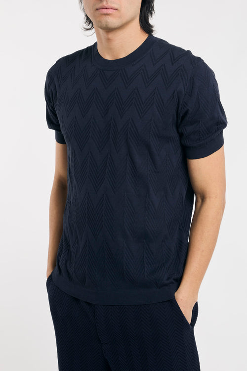 T-shirt in maglia di cotone e seta con chevron 3D-2