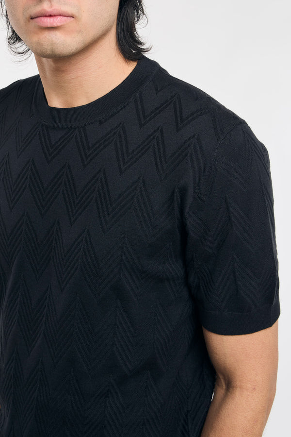 T-shirt in maglia di cotone e seta con chevron 3D - 7