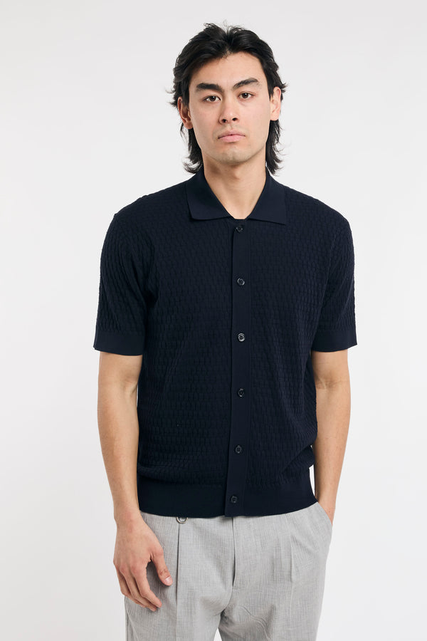 Camicia in maglia con micro-intreccio geometrico - 1