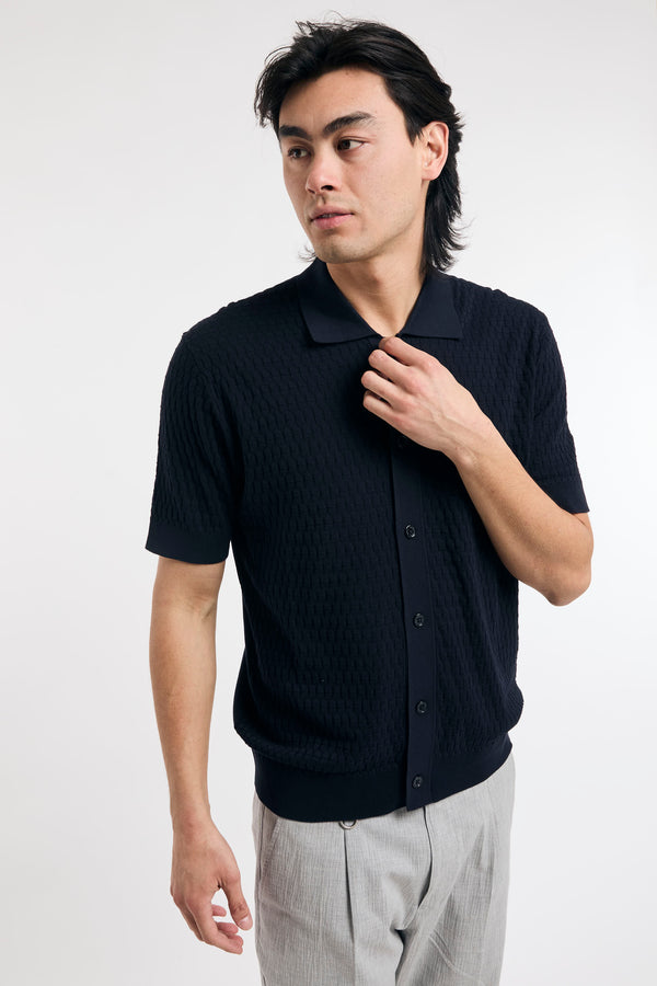 Camicia in maglia con micro-intreccio geometrico - 4