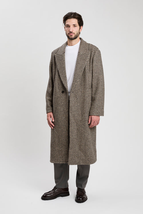 Cappotto monopetto in tweed di lana chevron