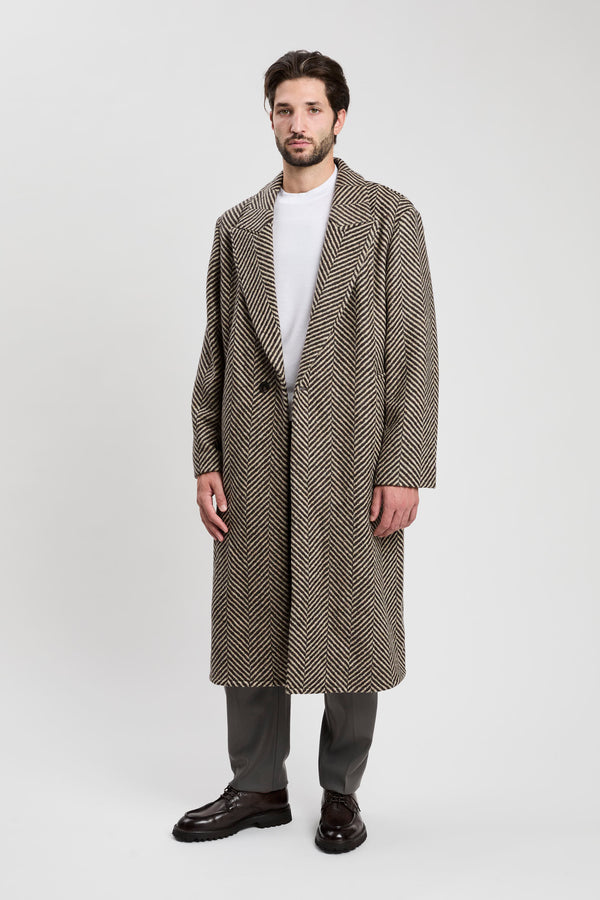 Einreihiger Mantel aus Wolltweed mit Chevron-Muster - 1