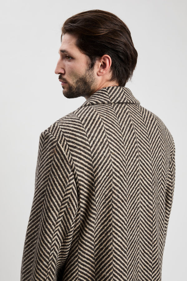 Cappotto monopetto in tweed di lana chevron - 7