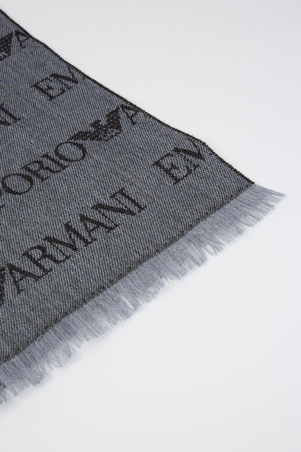 Sciarpa misto lana vergine logo lettering jacquard e frange - 2