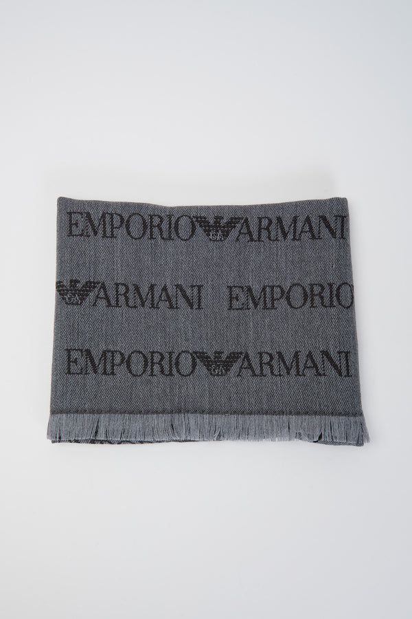 Sciarpa misto lana vergine logo lettering jacquard e frange - 3