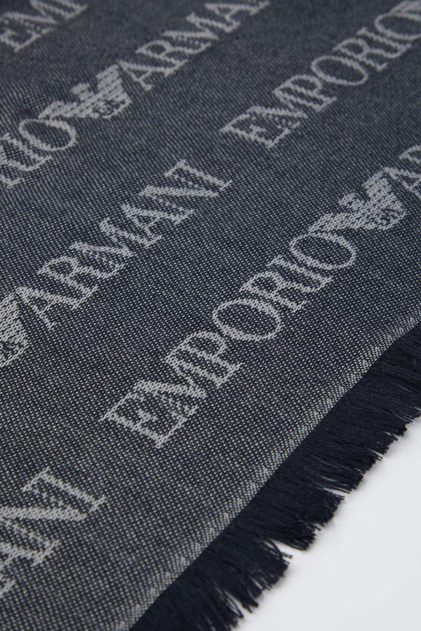 Sciarpa misto lana vergine logo lettering jacquard e frange - 2