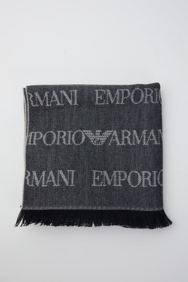 Virgin wool blend scarf with jacquard lettering logo and fringes - 3