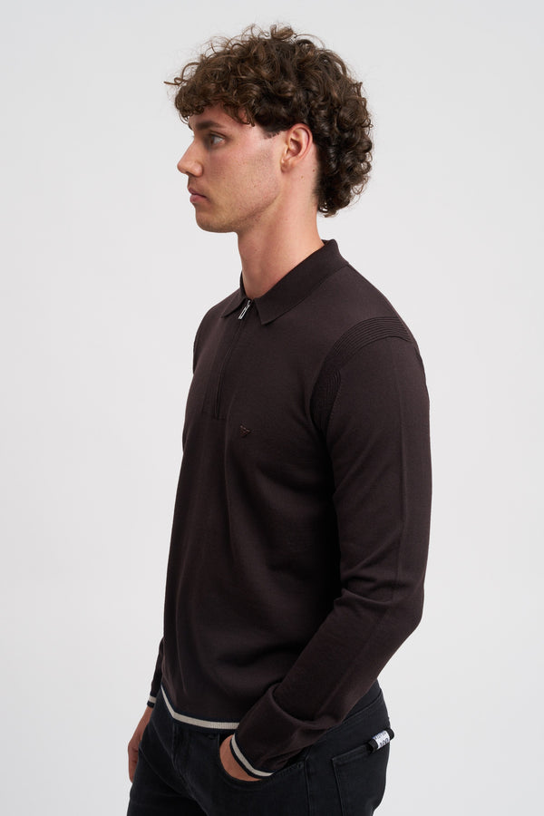 Zip-up polo neck sweater in shaved virgin wool - 3