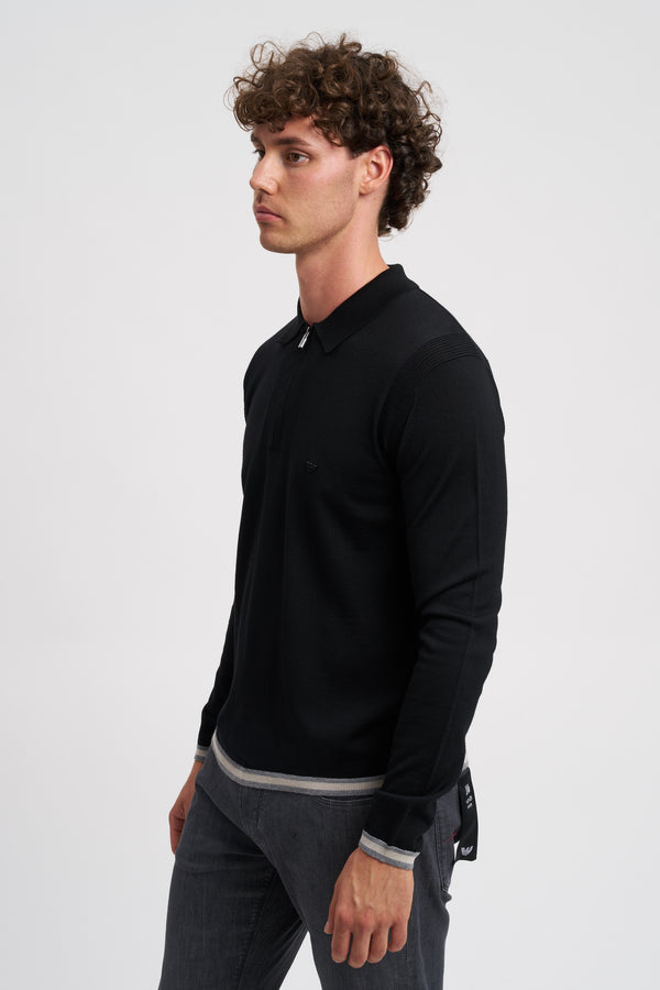 Maglione collo polo con zip in lana vergine rasata - 3