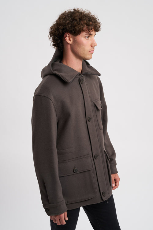 Hooded blouson in wool cloth-2