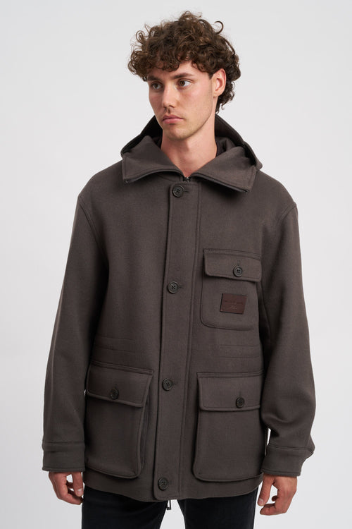 Hooded blouson in wool cloth