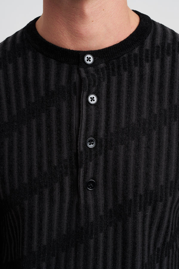 Zweifarbiger Henley-Pullover aus Jacquardwolle und Chenille - 2