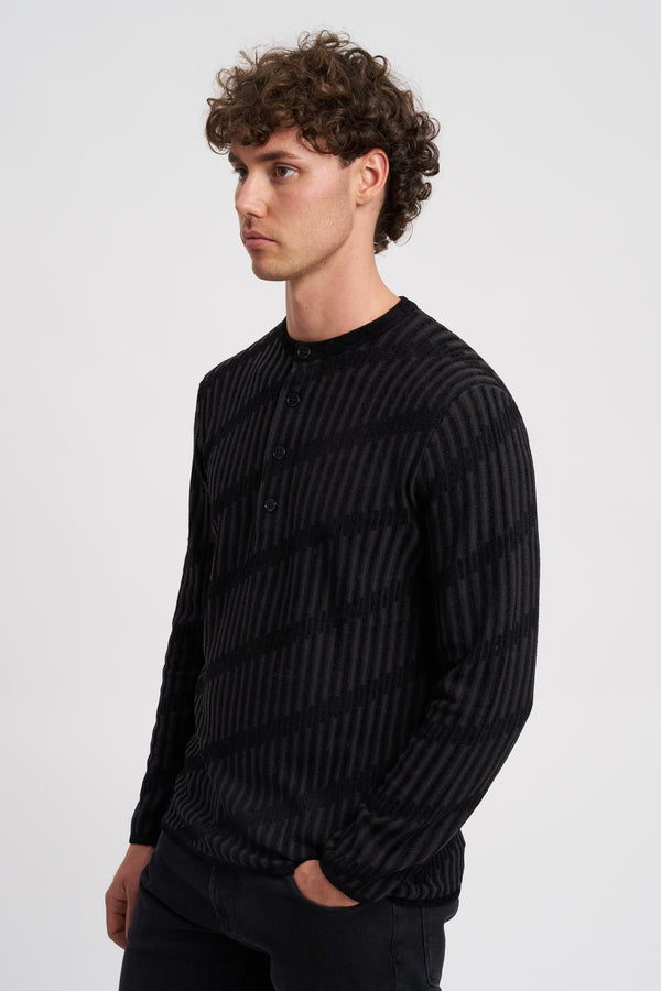 Maglione serafino in lana e ciniglia jacquard bicolore - 3