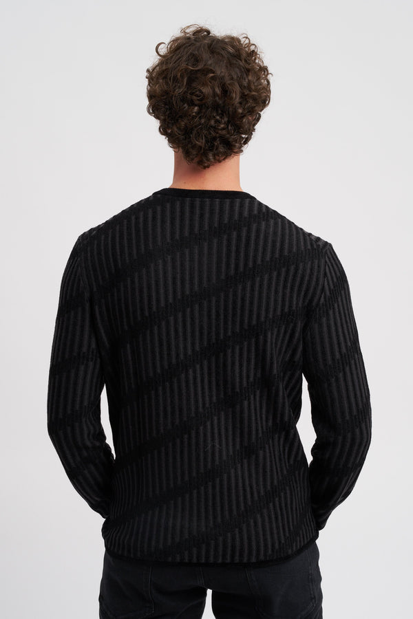 Maglione serafino in lana e ciniglia jacquard bicolore - 4