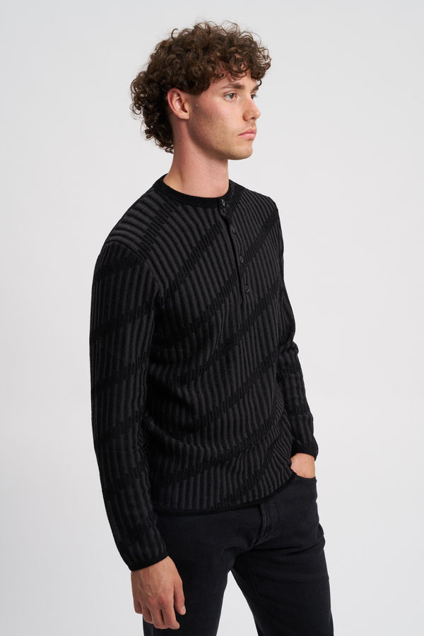 Maglione serafino in lana e ciniglia jacquard bicolore - 5