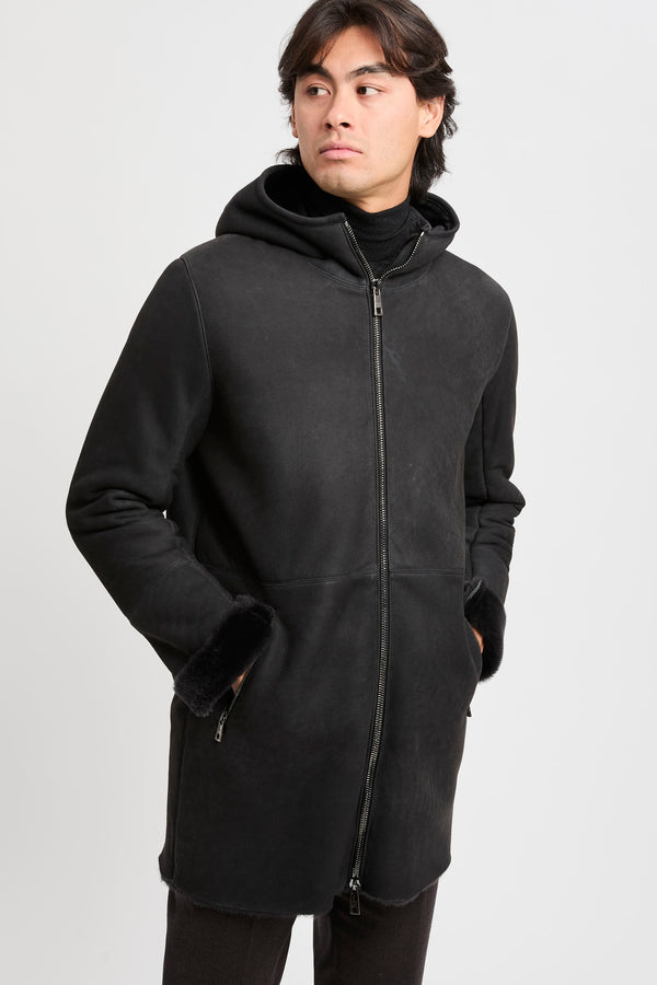 Montone lungo con cappuccio in pelle d'agnello - 4