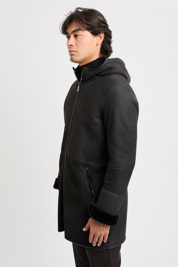 Montone lungo con cappuccio in pelle d'agnello - 6