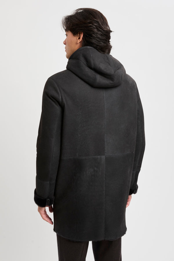 Montone lungo con cappuccio in pelle d'agnello - 7