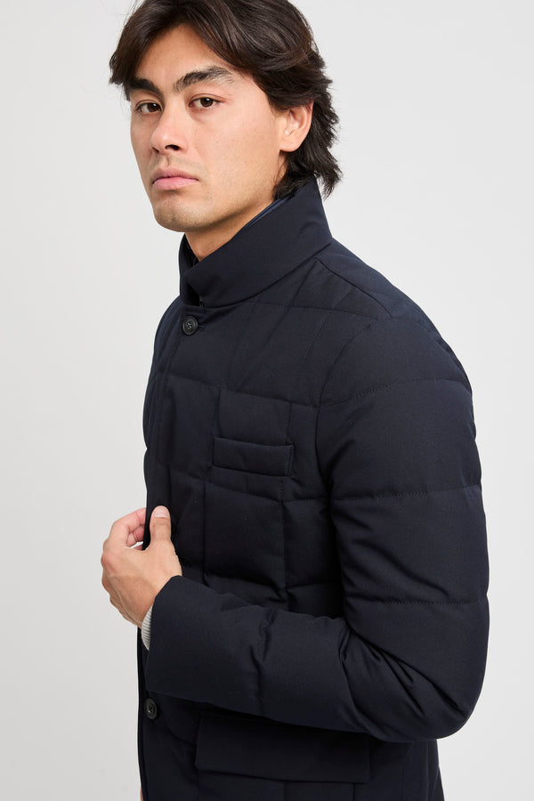 Kurze Daunenjacke mit doppelter Vorderseite aus meliertem Canvas - 4