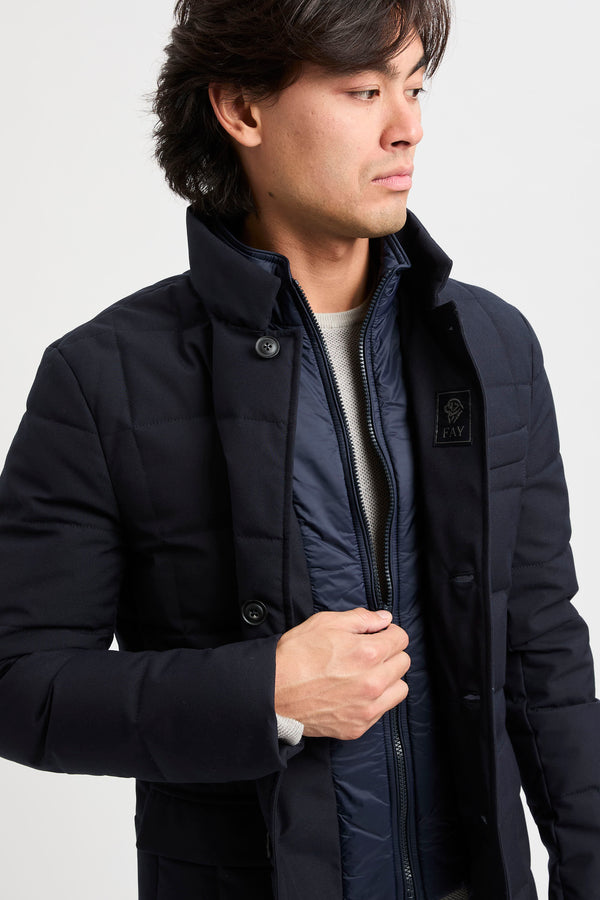 Kurze Daunenjacke mit doppelter Vorderseite aus meliertem Canvas - 7