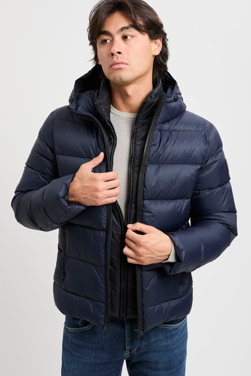 Double Front Down Jacket in Calendered Poplin