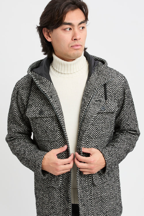 Parka lungo in Herringbone R-Wool