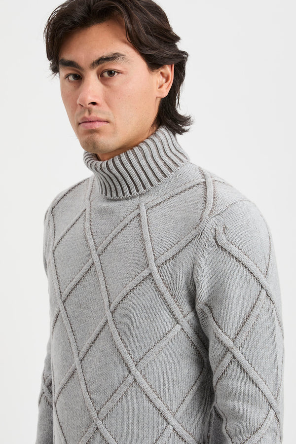 Rollkragenpullover aus Rauten-Jacquard - 5