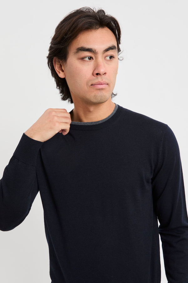 Crew neck sweater with contrasting profiles - 2