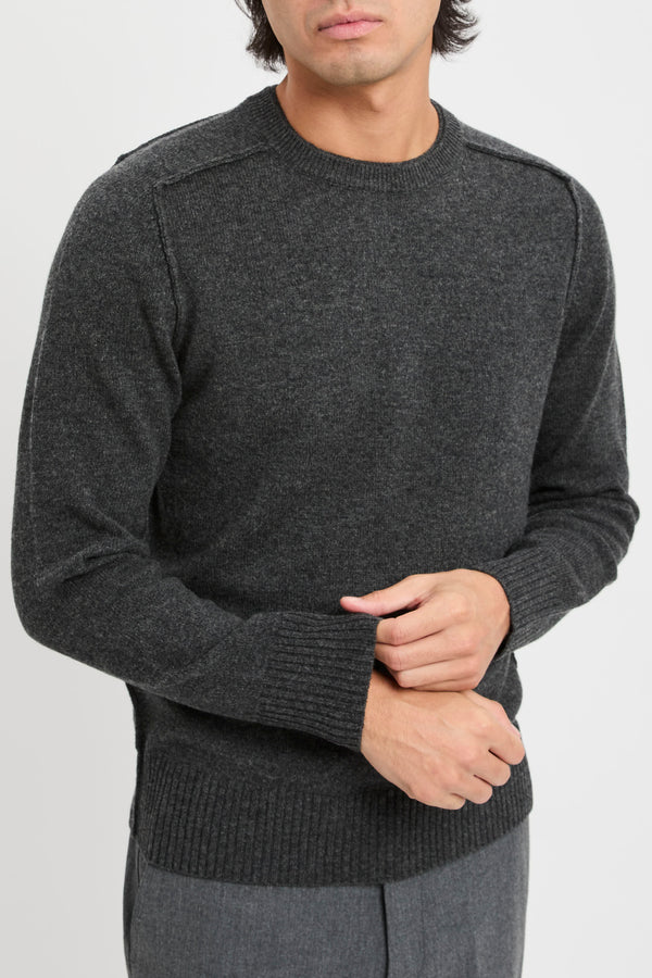 Crew neck sweater with raised stitching - 7
