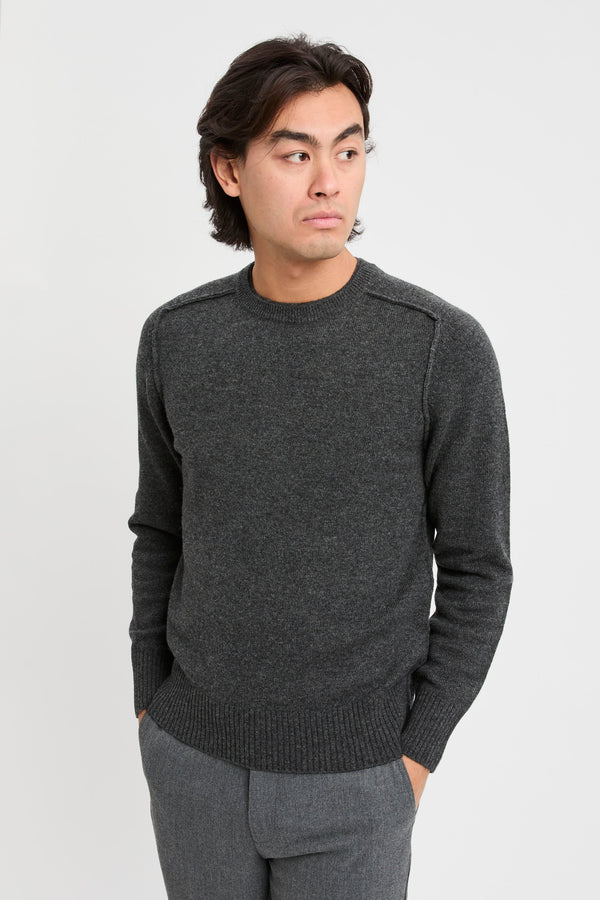 Crew neck sweater with raised stitching - 1