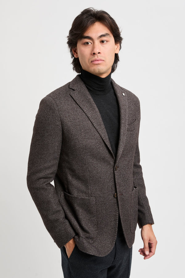 Einreihige Jacke mit Fischgrätenmuster - 1