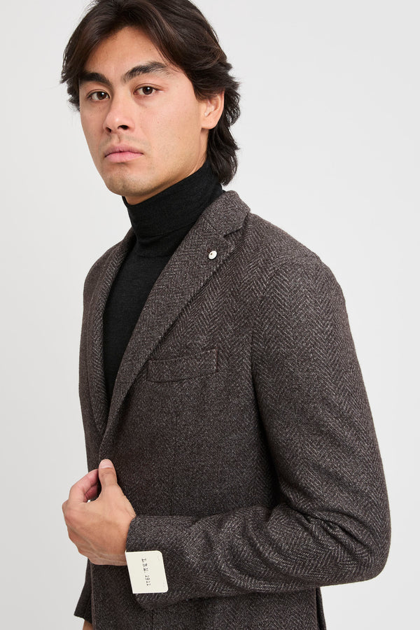 Einreihige Jacke mit Fischgrätenmuster - 4