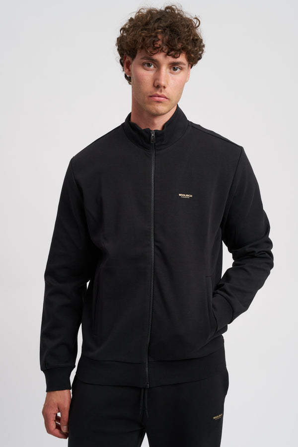 Felpa full-zip a collo alto in misto cotone interlock con logo - 1