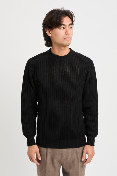 Ribbed openwork crew neck