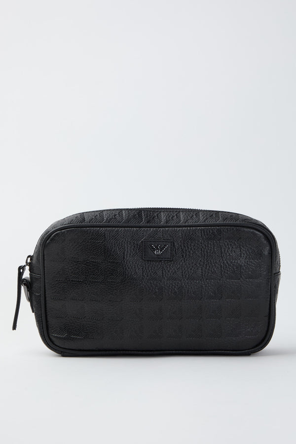 All-over eagle embossed leather beauty bag - 1