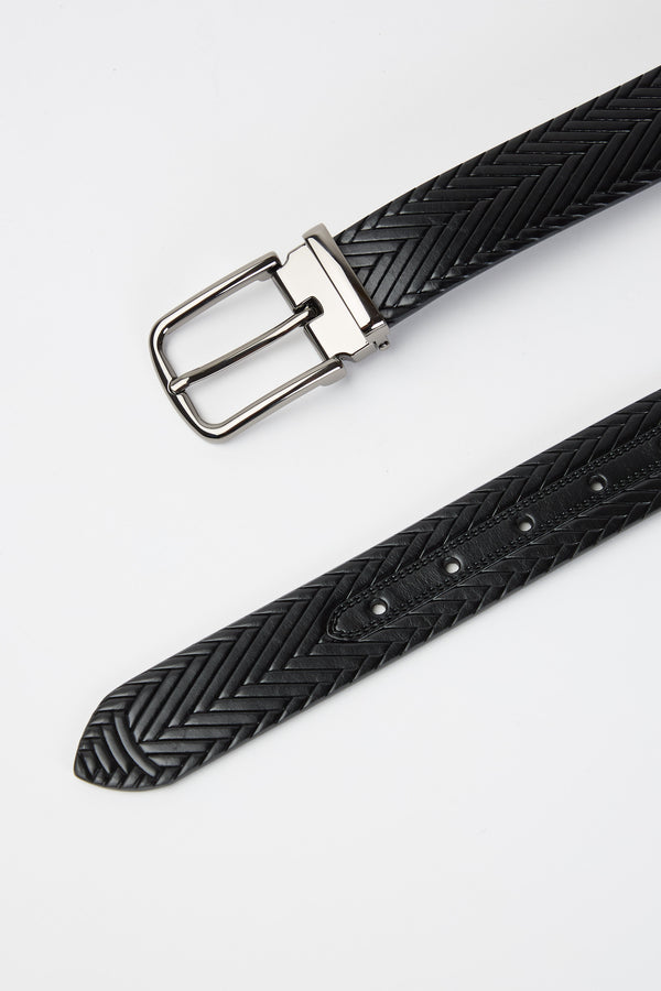 Cintura in pelle stampa intreccio - 1